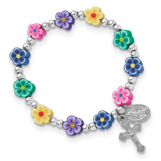 Multicolored  Medal and Crucifix Rosary Bracelet