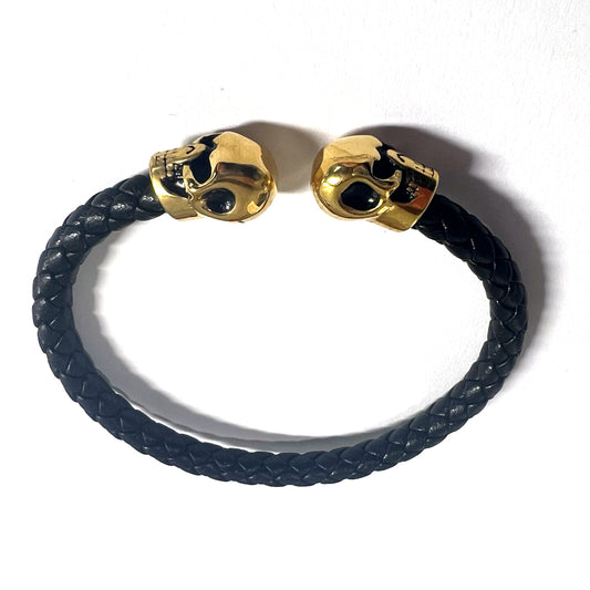 Stainless & Leather Skull Bangle