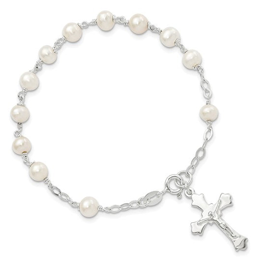 Sterling Silver Cultured Pearl Rosary Bracelet