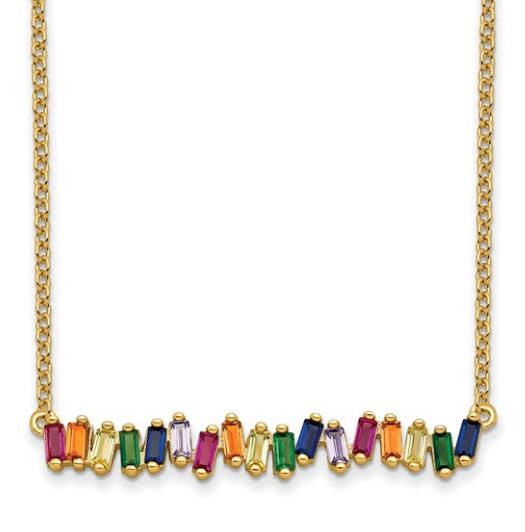 Sterling Silver Colorful CZ Bar Necklace