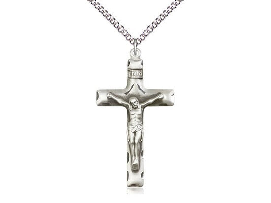 Sterling Silver Crucifix Pendant on a 24 inch Sterling Silver Heavy Curb Chain.