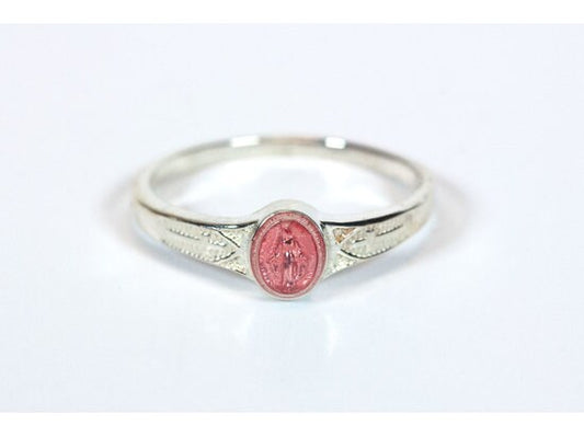 Sterling Silver Religious  Ring w/Pink Epoxy