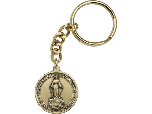 Our Lady of the Highway Keychain Gold Finish