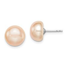 Silver  9-10mm Pink  Cultured Button Pearl Stud Earring