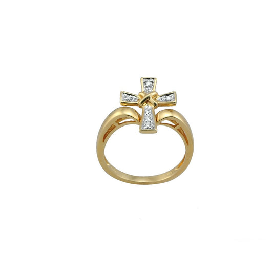 14K Yellow gold Diamond Cross Ring