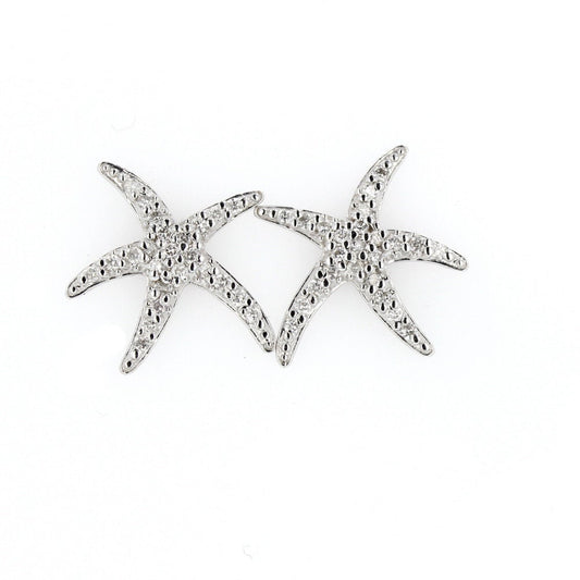 14k White Gold Diamond Starfish Earrings