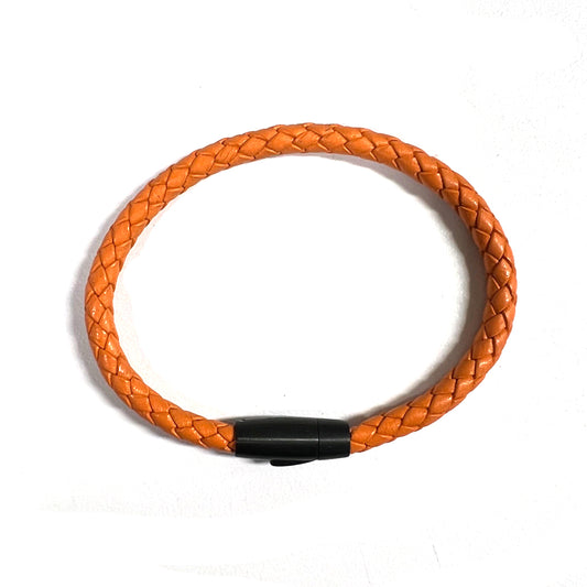 Single Round Orange Braided  Leather Bracelet
