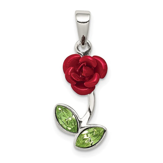Red Enamel with Green CZ Rose Charm