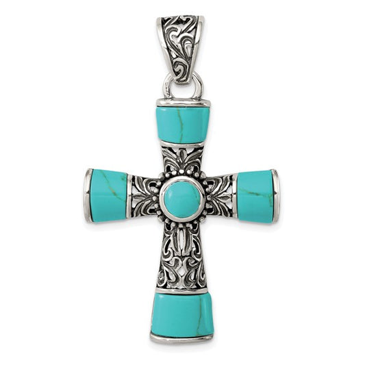 Synthetic Turquoise Antiqued Cross Pendant