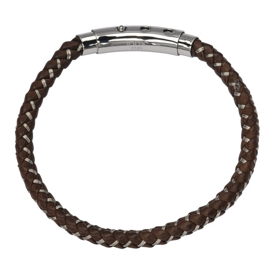 Single Round Brown Braided  Leather Bracelet