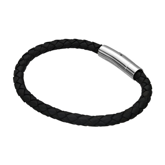 Single Round Black Braided  Leather Bracelet