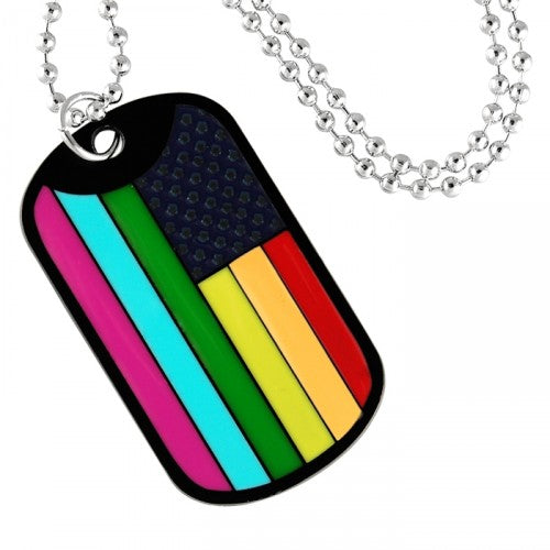 Multicolored Rainbow Flag Dog Tag Pendant