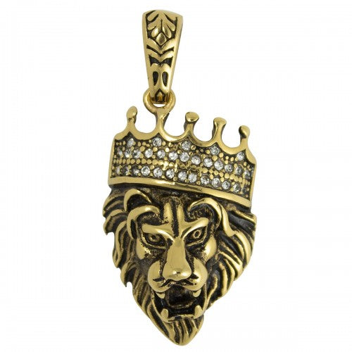 Stainless Steel Gold PVD Lion Crown Pendant