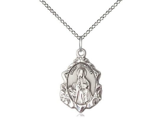 St Dymphna Sterling Silver Pendant on a 24 inch Sterling Silver Light Curb Chain.