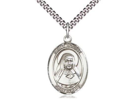St Louise de Marillac Sterling Silver Pendant on a 24 inch Light Rhodium Heavy Curb Chain.