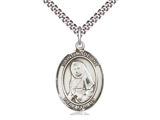 St Madeline Sophie Barat Sterling Silver Pendant on a 24 inch Light Rhodium Heavy Curb Chain.