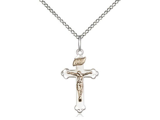 Gold Filled/Sterling Silver Crucifix Pendant on a 18 inch Sterling Silver Light Curb Chain.
