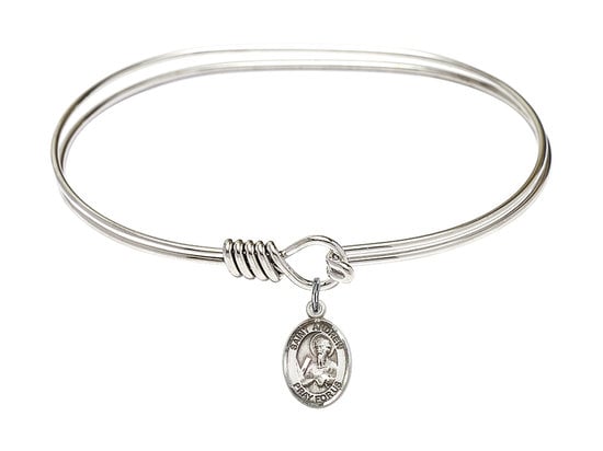 Saint Andrew the Apostle Sterling Silver Charm on a 7 inch Oval Eye Hook Rhodium Bangle Bracelet