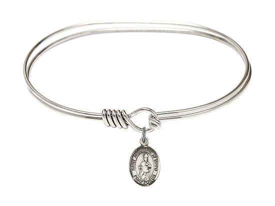 Saint Augustine of Hippo Sterling Silver Charm on a 7 inch Oval Eye Hook Rhodium Bangle Bracelet