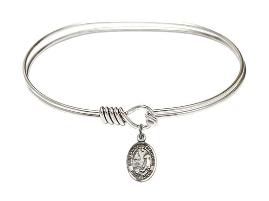 Saint Catherine of Bologna Sterling Silver Charm on a 7 inch Oval Eye Hook Rhodium Bangle Bracelet