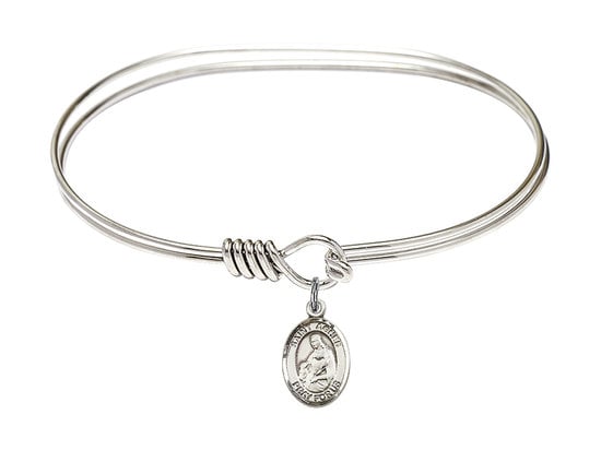 Saint Agnes of Rome Sterling Silver Charm on a 7 inch Oval Eye Hook Rhodium Bangle Bracelet
