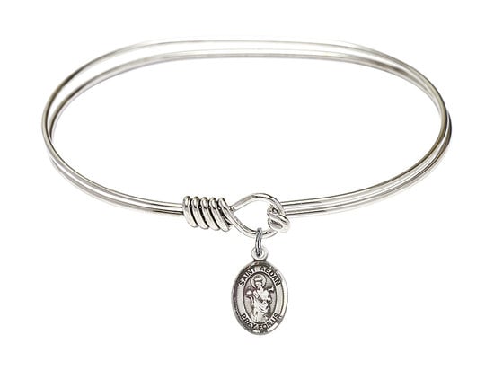 Saint Aedan of Ferns Sterling Silver Charm on a 7 inch Oval Eye Hook Rhodium Bangle Bracelet