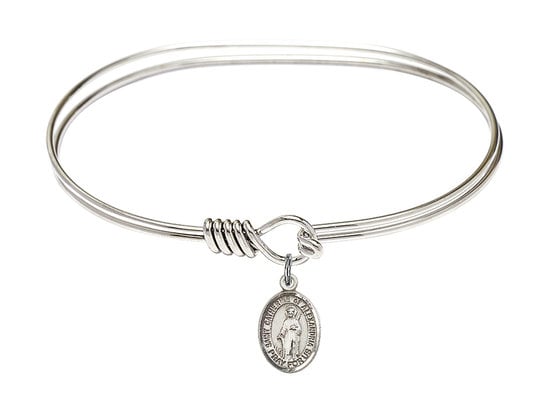Saint Catherine of Alexandria Sterling Silver Charm on a 7 inch Oval Eye Hook Rhodium Bangle Bracelet