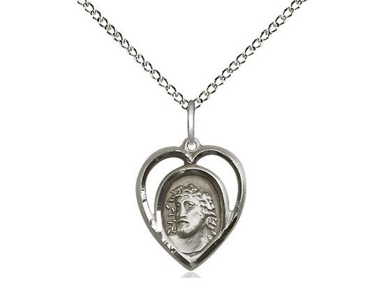 Sterling Silver Ecce Homo Pendant on a 18 inch Sterling Silver Light Curb Chain.