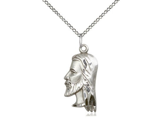 Sterling Silver Christ Head Pendant on a 18 inch Sterling Silver Light Curb Chain.