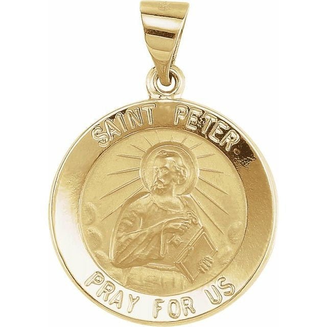 14K Yellow 18 mm Round Hollow St. Peter Medal