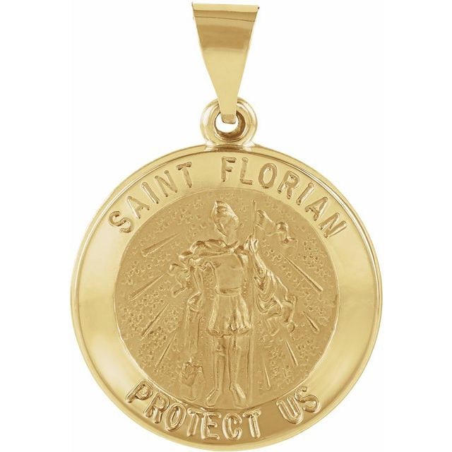 14K Yellow 18 mm Round Hollow St. Florian Medal