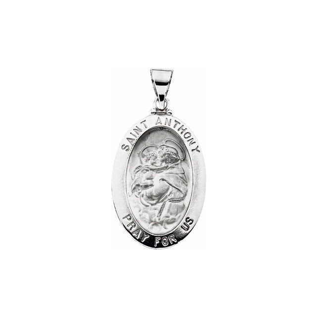 14K White 23x16 mm Oval Hollow St. Anthony Medal