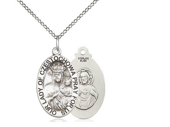 Our Lady of Czestochowa Sterling Silver Pendant on a 18 inch Sterling Silver Light Curb Chain.
