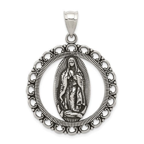 Sterling Silver Antiqued Religious Ruffled Circle Pendant