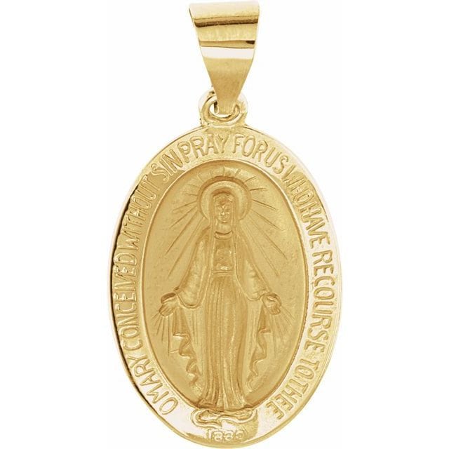 14K Yellow 19x13.5 mm Oval Hollow Religious  Medal