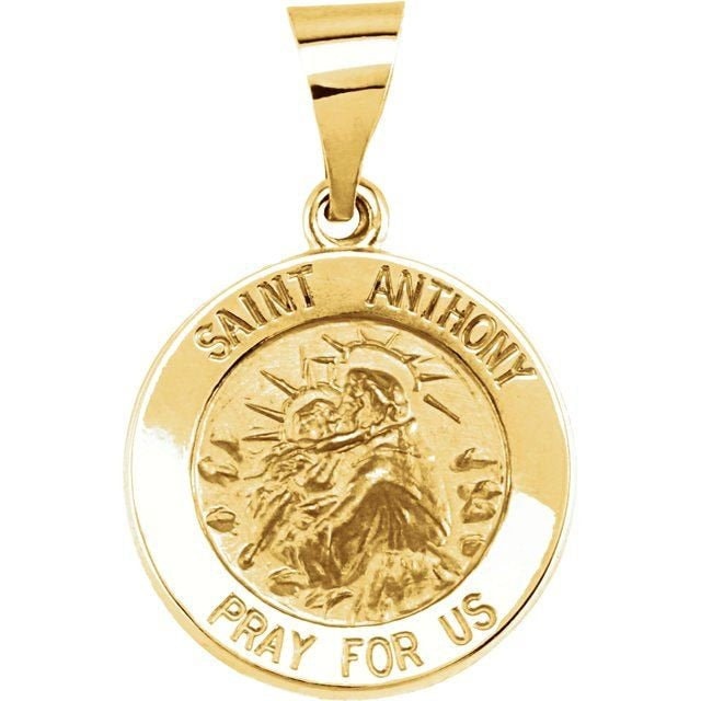 14K Yellow 15 mm Round Hollow St. Anthony Medal