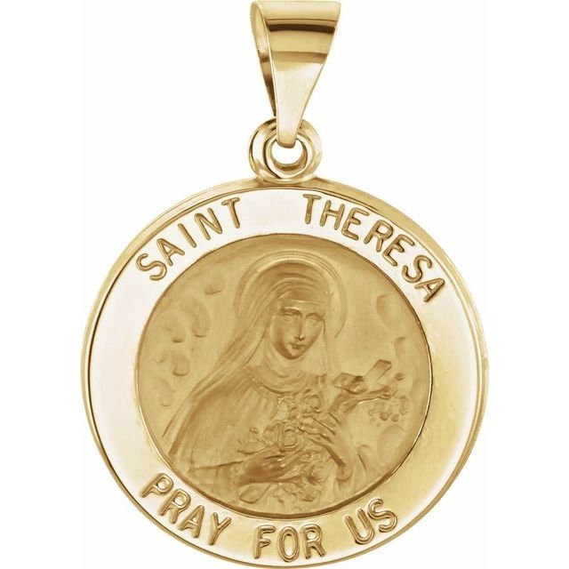 14K Yellow 18 mm Round Hollow St. Theresa Medal