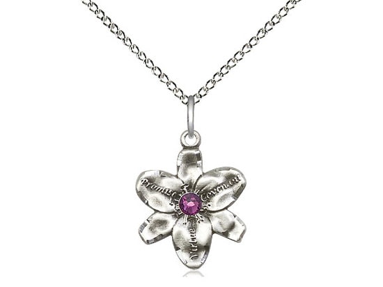Sterling Silver Chastity Pendant with a 3mm Amethyst Swarovski stone on a 18 inch Sterling Silver Light Curb Chain.