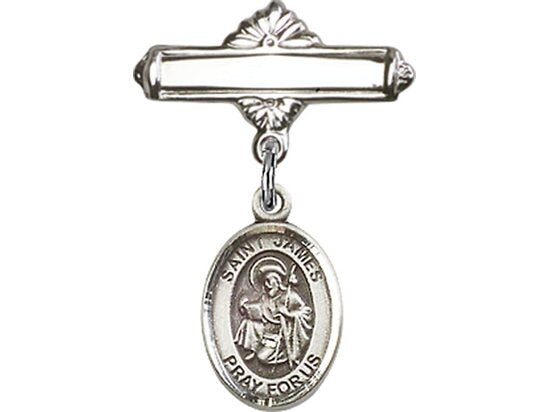 Sterling Silver Baby Badge with St. James the Greater Charm and Polished Badge Pin