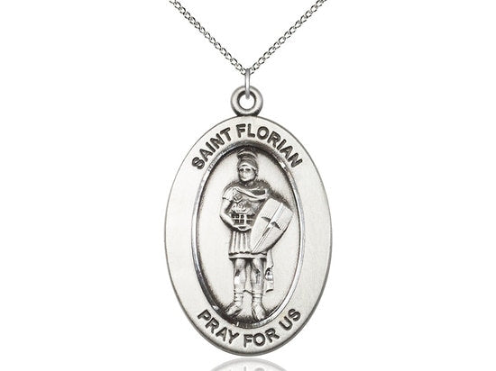 St. Florian Sterling Silver Pendant on a 18 inch Sterling Silver Light Curb Chain.