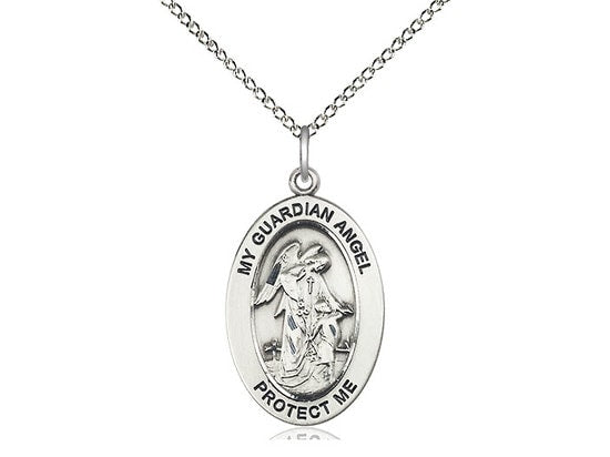 Guardian Angel w/Child Sterling Silver Pendant on a 18 inch Sterling Silver Light Curb Chain.