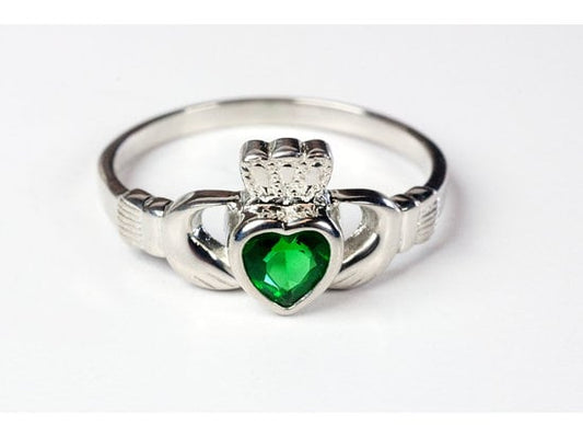 Sterling Silver Claddagh Ring w/Emerald Stone