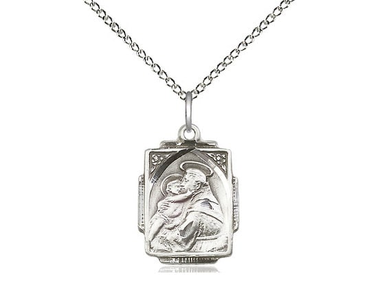 St Anthony Sterling Silver Pendant on a 18 inch Light Curb Chain