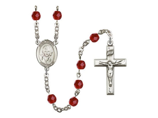 St. Gianna Beretta Molla Center Hand Made Silver Plate Rosary with 6mm Fire Polished Ruby Beads