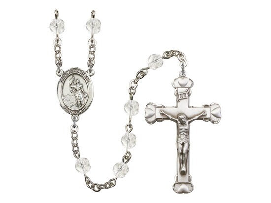 St. Joan of Arc Center Hand Made Silver Plate Rosary with 6mm Fire Polished Crystal Beads