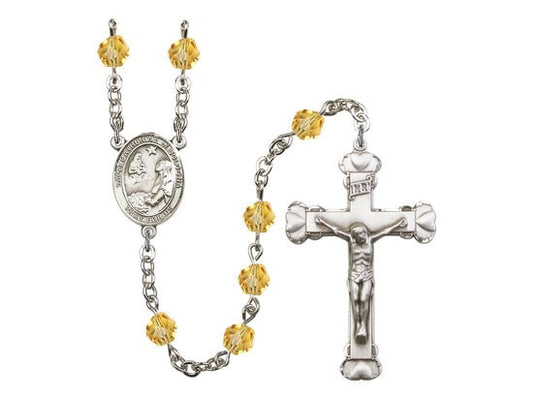 Catherine of Bologna Center Hand Made Silver Plate Rosary with 6mm Fire Polished Topaz Beads