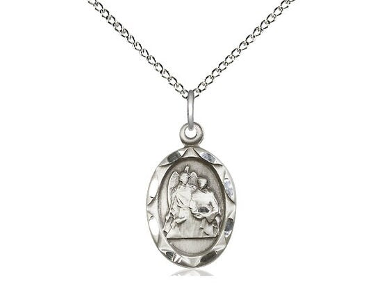 St Raphael Sterling Silver Pendant on a 18 inch Sterling Silver Light Curb Chain.