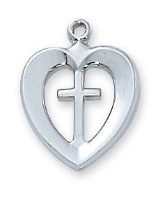 Heart & Cross Pendant Necklace Sterling Silver