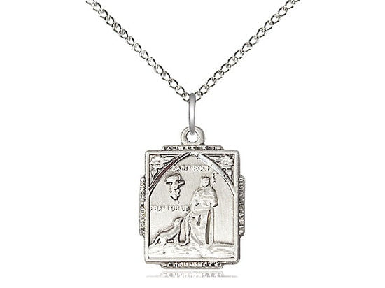 St Roch Sterling Silver Pendant on a 18 inch Sterling Silver Light Curb Chain.