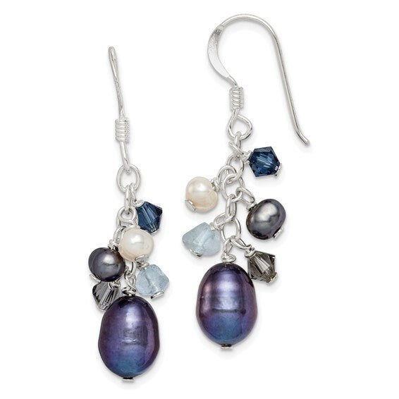 Sterling Silver Blue Crystal/Peacock/White FW Cultured Pearl Earrings